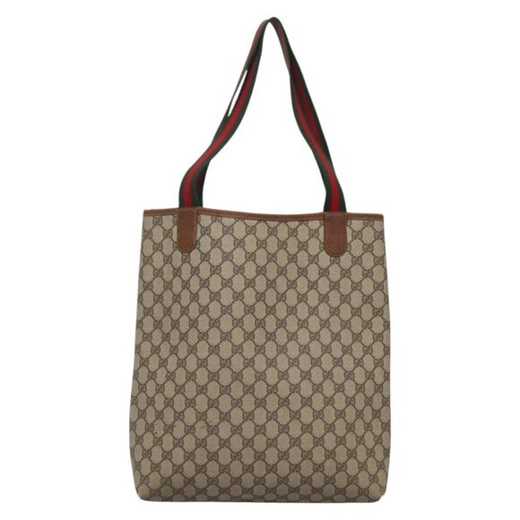 GUCCI GG Supreme Web Sherry Line Tote Bag PVC Beige - Picture 2 of 16